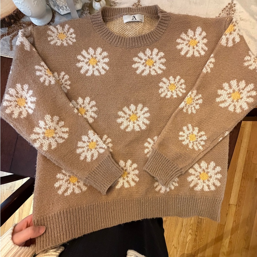 Floral Patterned Tan Sweater